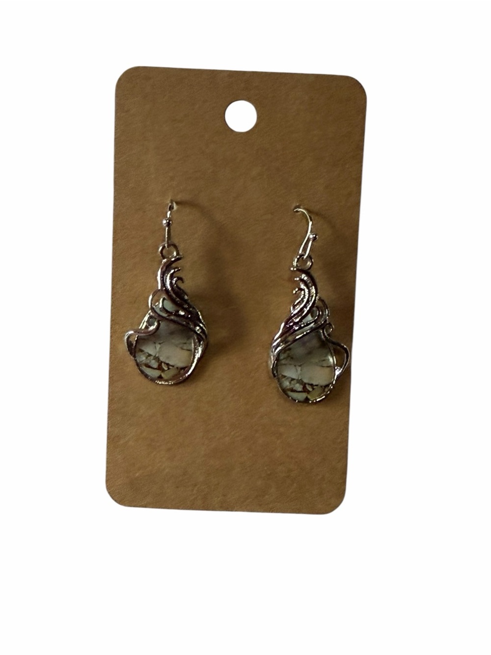 Elegant Silver-Tone White Marbled Teardrop Earrings